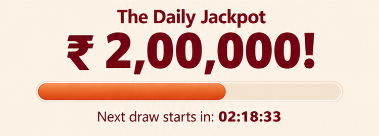 Daily Jackpot: ₹ 2,00,000. A countdown is displayed in the promotional artwork.